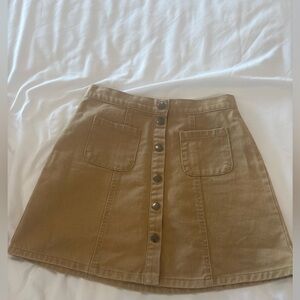 BDG Tan Button-Front A-Line Skirt